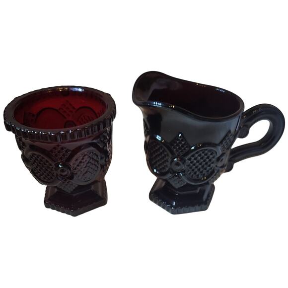 Vintage Avon Cape Cod 1876 Ruby Red Glass Sugar and Creamer Dish Set - Picture 1 of 5